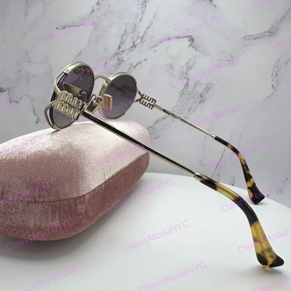 New MIU MIU Sunglasses Gold Metal Slim Frame Oval 100% Authentic Italy Gray Lens